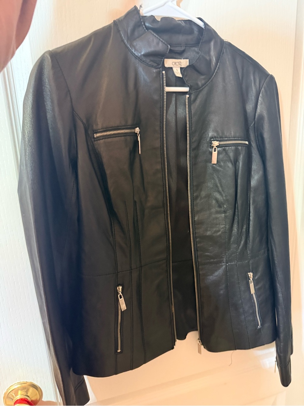 Caché Black Leather Lace Up Corset Back Moto Jacket Small